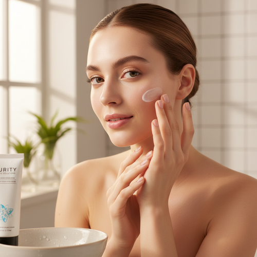 Femme appliquant la crème anti-boutons
